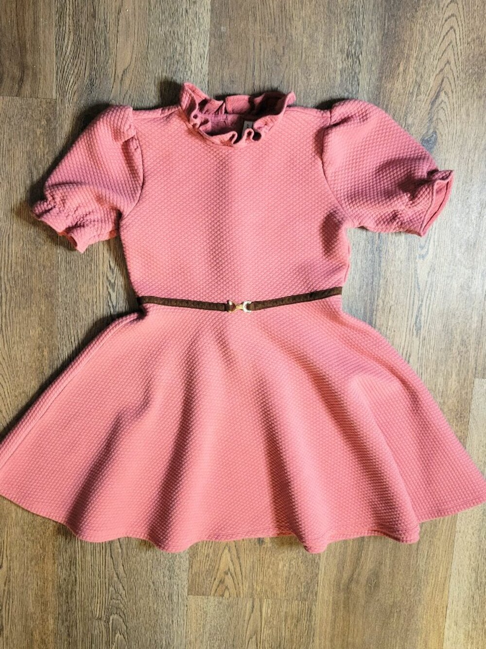 Janie and Jack Girls Quilted Dress Size 12 Puff Sleeve Ruffle Collar Belt Accent